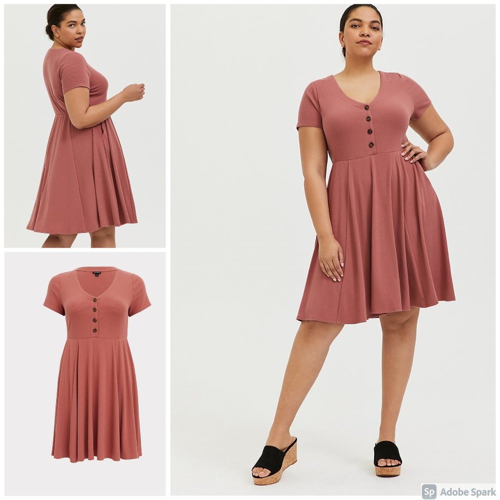 TORRID DUSTY ROSE RIB BUTTON DOWN SKATER DRESS